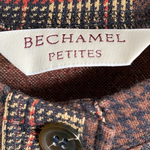Bechamel Petites Women's Brown‎ Long Sleeve Patchwork Button Up Shirt Size PM - Picture 2 of 10